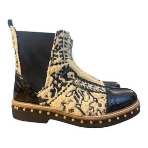 Free People Black and Cream Textured Ankle Boots